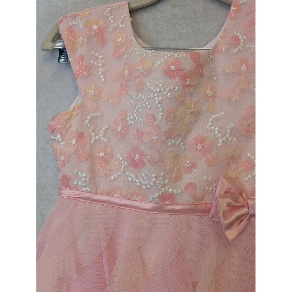Jona‎ Michelle Girls Pink Floral Embroidered Tulle Ruffle Party Dress Size 7